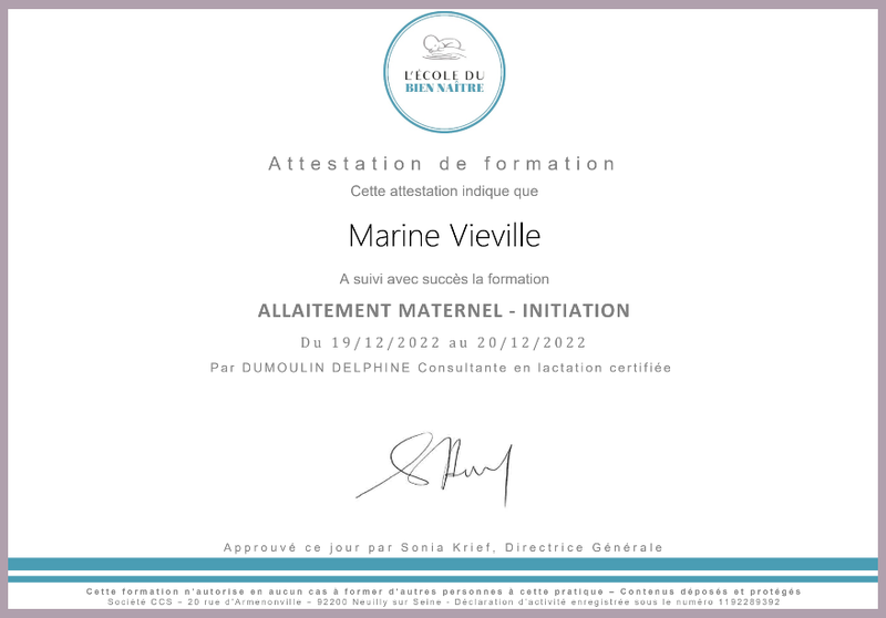 attestation formation allaitement maternel marine vieville