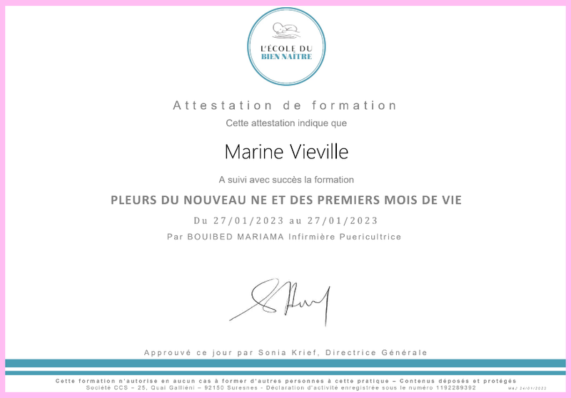 attestation formation pleurs du nouveau ne et des premiers mois de vie